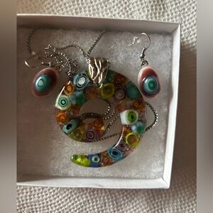 Artisan Fused Glass Swirl Necklace and Earring Set